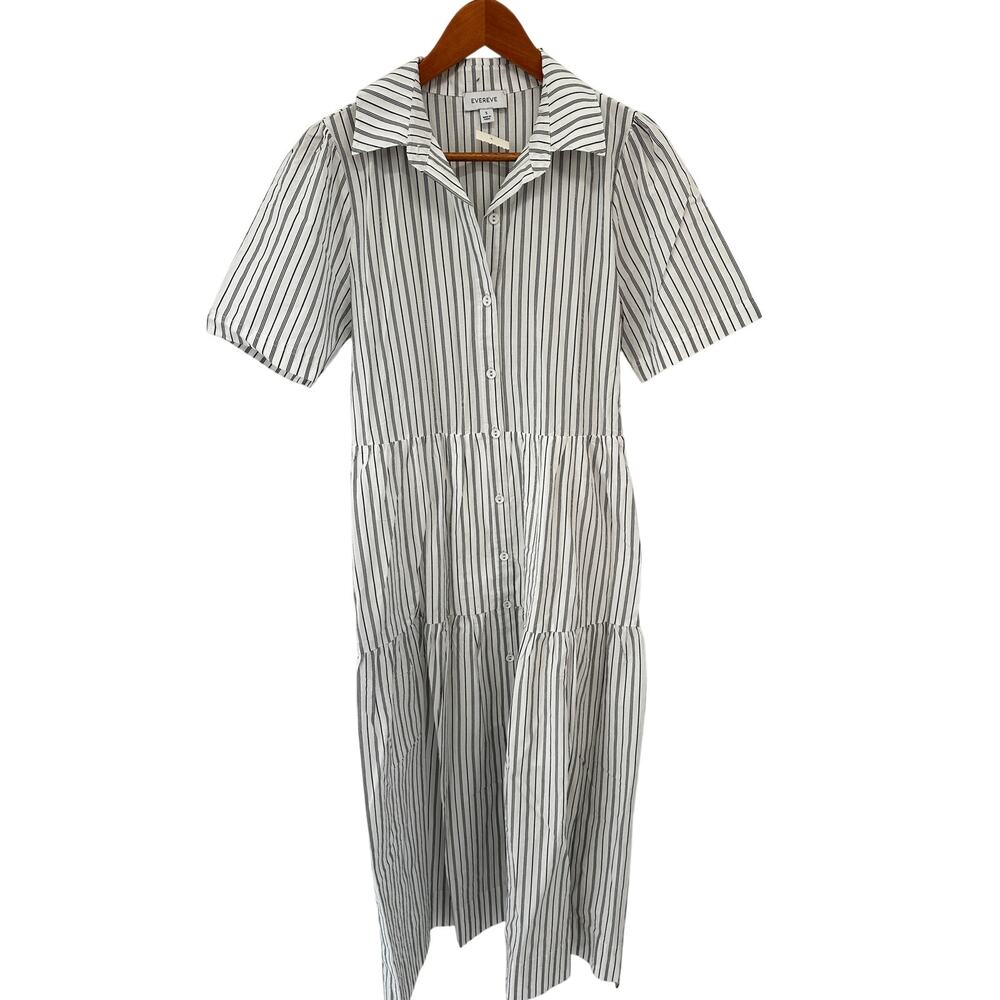 Evereve Ella Striped Poplin Midi Button Down Shirt Dress // S - Picture 3 of 12